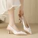 Qianluhui Sweet Style Thin Heel Pointed Toe Backless Sandals Summer New Exquisite Satin Party Dress Shoes_vogvips.com