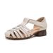 Top-layer Cowhide Brown Vintage Lace-up Woven Pig Cage Shoes Soft Sole, Hollowed-out Design, Closed-toe Roman Sandals_vogvips.com