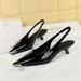 Thin Heel Shallow Mouth Women's Shoes Patent Leather Glossy Metal Head Rear Strap Thin Single Shoes Women_vogvips.com