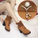 2024 Winter New High Heel Martin Knitted Ankle With Buckle Short Boots Side Zipper Women's Shoes_vogvips.com