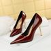 7122-A1 Sexy Slim Fit Metal Thin High Heel Shallow Toe Shiny Lacquer Leather Women's Single Shoe_vogvips.com