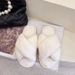 Crossed Furry For Women Winter Large Size Indoor Plush Flat Floor Open Toe Warm Cotton Slippers_vogvips.com