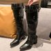 Women's Summer 2025 New Belt Buckle Pile Pointed Toe Chunky Heel Mid-Calf Slimming Over-the-Knee Long Boots_vogvips.com