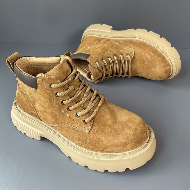 Men's Shoes Cowhide Retro Thick-soled High-top Leather Casual Tooling Rhubarb Martin Boots_vogvips.com