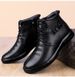 Sewing Line Flat Heel Casual Men's Black Martin Boots Front, Solid Color Shoes_vogvips.com