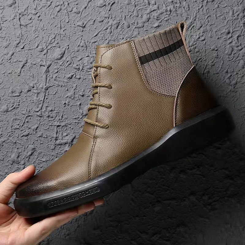 European Warm Series Men's Martin High Top Winter Plush Warm Shoes Genuine Leather Height Increasing Thickened Cotton Boots Trendy_vogvips.com