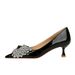 1961-H60 European And American Style Rhinestone Bow Elegant High Heels Pointed Toe Stiletto Versatile Shallow Trendy_vogvips.com