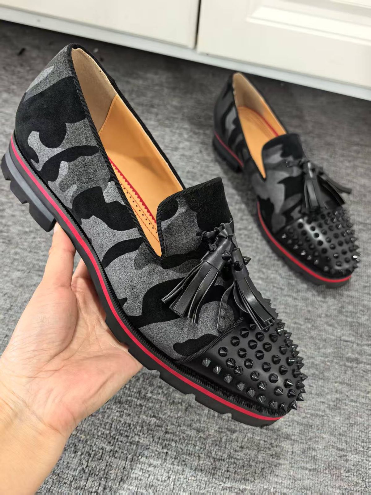 Large Size Men's Leather Shoes Brogue Business Korean Style Casual British Carved Hairstylist Trendy Lace-up Rivet_vogvips.com