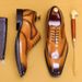 Square toe English Oxford shoes for men hand polished Brock Carved leather shoes_vogvips.com