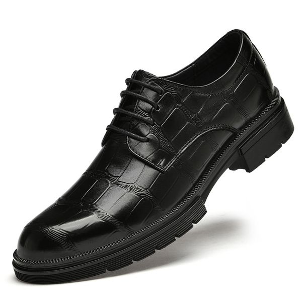 Korean Embossed Crocodile Pattern Men's Shoes Men's Style Casual Rubber Heightening Leather Shoes_vogvips.com