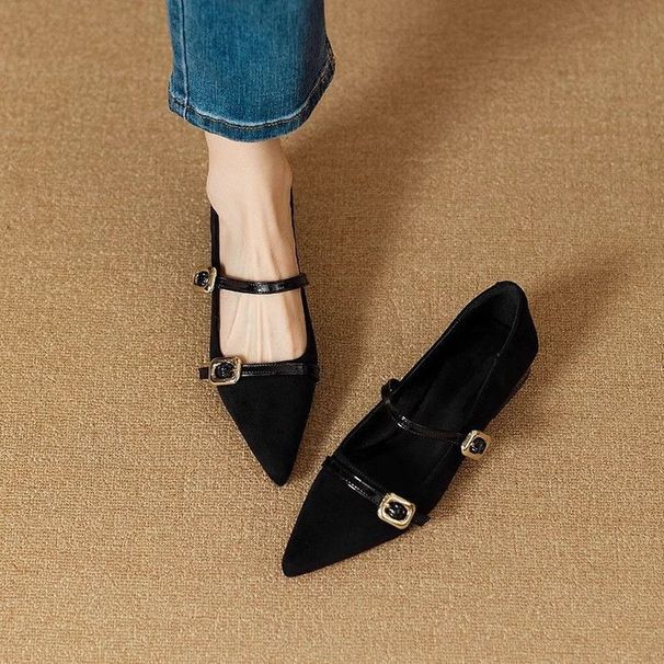 French-style Flat Pointed-toe Leopard Print Mary Jane Shoes, 2025 Autumn New Model, Black, Elegant And Fashionable, With_vogvips.com