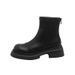 Women's Shoes Chunky Sole Leather Ankle Boots - Retro British Style Round Toe Booties With Hidden Wedge Heel For Fall & Winter_vogvips.com