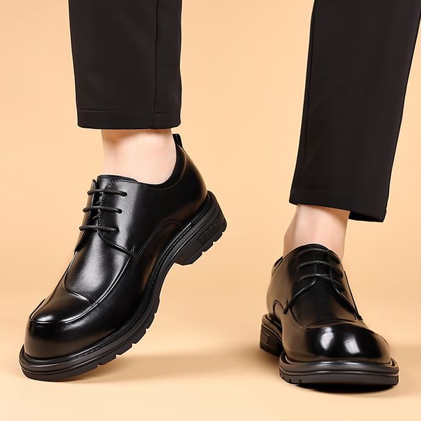 New men's first layer cowhide business leather shoes men's commuter big head thick sole leather formal men's shoes carved shoes_vogvips.com