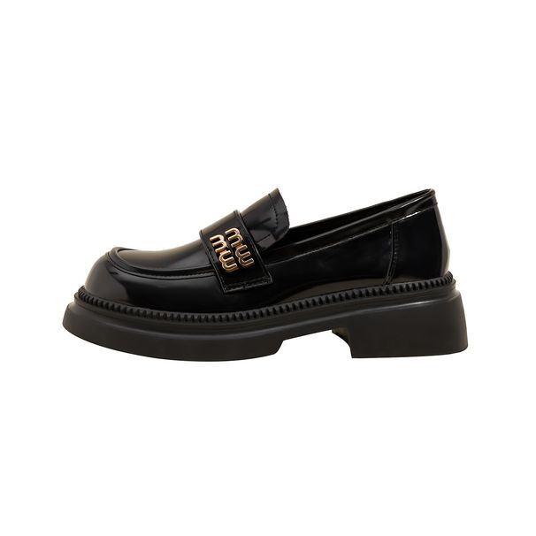 Platform Loafers Women's Retro One-pedal British Style Small Leather Shoes Thick Heel Black Single Shoes_vogvips.com