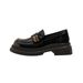 Platform Loafers Women's Retro One-pedal British Style Small Leather Shoes Thick Heel Black Single Shoes_vogvips.com