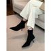 French Style Pointed Toe Short For Women 2024 Autumn Winter New Thin High Heel Suede Slim Bare Internet Celebrity_vogvips.com