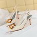 Heel Sandals Patent Leather Style Banquet Women S Thin High Heel Shallow Mouth Pointed Toe Hollow Back Strap Metal Square Buckle Single Shoes Women S_vogvips.com