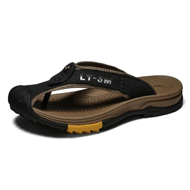 Vanmie Genuine Cow Leather Sandals Anti-slip Fashion Slippers For Men Luxury Casual Summer Shoes_vogvips.com