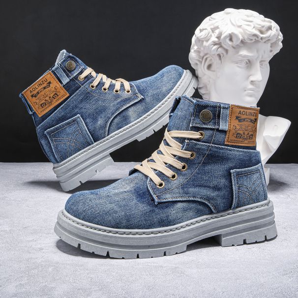 Men's Shoes Large Size 48 Men's Shoes New High Top Sneakers Denim Casual Versatile Workwear Martin Trendy Shoes_vogvips.com