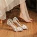 6681-58-036 Green Fairy Tale One-Strap Pearl Chain French Dress Wedding Shoes Thin Heel Elegant Women's High Heels_vogvips.com