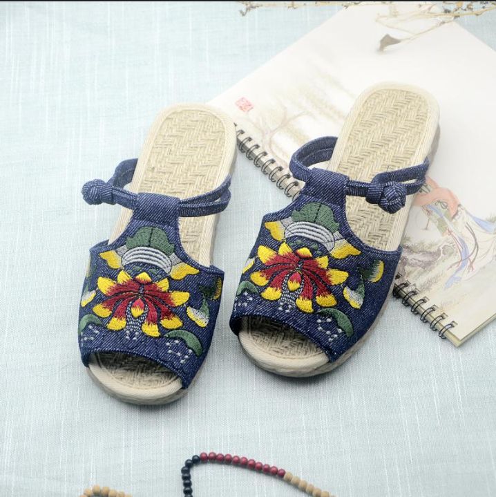 Women’s Shoes Shoes Spring And Summer Handmade Ethnic Style Wedge Sandals Indoor And Outdoor Fish Mouth Jute Women's Slippers_vogvips.com