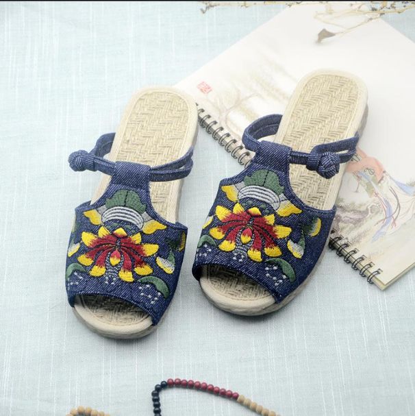 Women’s Shoes Shoes Spring And Summer Handmade Ethnic Style Wedge Sandals Indoor And Outdoor Fish Mouth Jute Women's Slippers_vogvips.com