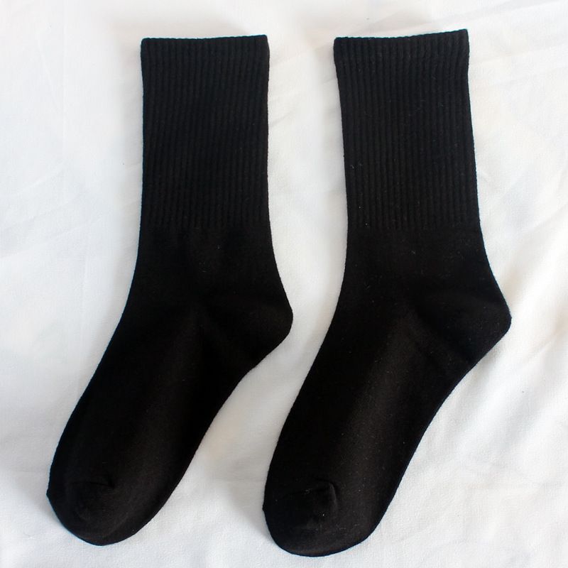 High Elastic Female Socks Student Black And White Mid-tube Socks Sports Wicking Cotton Socks Casual Solid Color Long Socks Female_vogvips.com