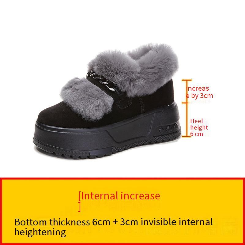 Women's Shoes Thickened Snow Boots Autumn And Winter Heightened Thick Sole 2024 Cotton Shoes Cowhide Genuine Fur Genuine Leather Shoes Wear Resistant_vogvips.com