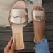 A New Beach Square Head Woven Cross Flat Women Sandals Slippers_vogvips.com