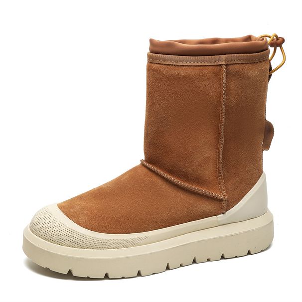 Unisex High-Top Winter Snow Boots With Thick Fleece Lining, Non-Slip Rubber Sole, And British Style For Men & Women_vogvips.com