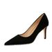 1829-A5 Women's Shoes Thin High Heel Suede Shallow Mouth Pointed Metal Bead Nightclub Sexy Single Shoe_vogvips.com