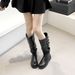 Cameido Women's Fashion Pleated Stackable High - Heel Boots With Belt Buckle Retro Knight Boots_vogvips.com