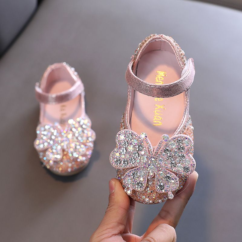 Girl Princess Square Mouth Rhinestone Bow Single Shoe Shoes Show Dance Shoe Girls_vogvips.com