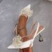 In-stock, Exclusively For Cross-border Fashion: Women's High-heeled Sandals With Pearl Flowers, Irregular Square Beads,_vogvips.com