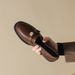 Lancui Slip On Camellia Leather Spring Autumn New Mid Heel Single Shoes British Style Chunky Loafers For Women_vogvips.com