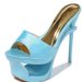 New European Style Sexy Women's Sandals, Blue Satin With Rhinestone Embellishments, Chiffon Floral Decor, Waterproof_vogvips.com