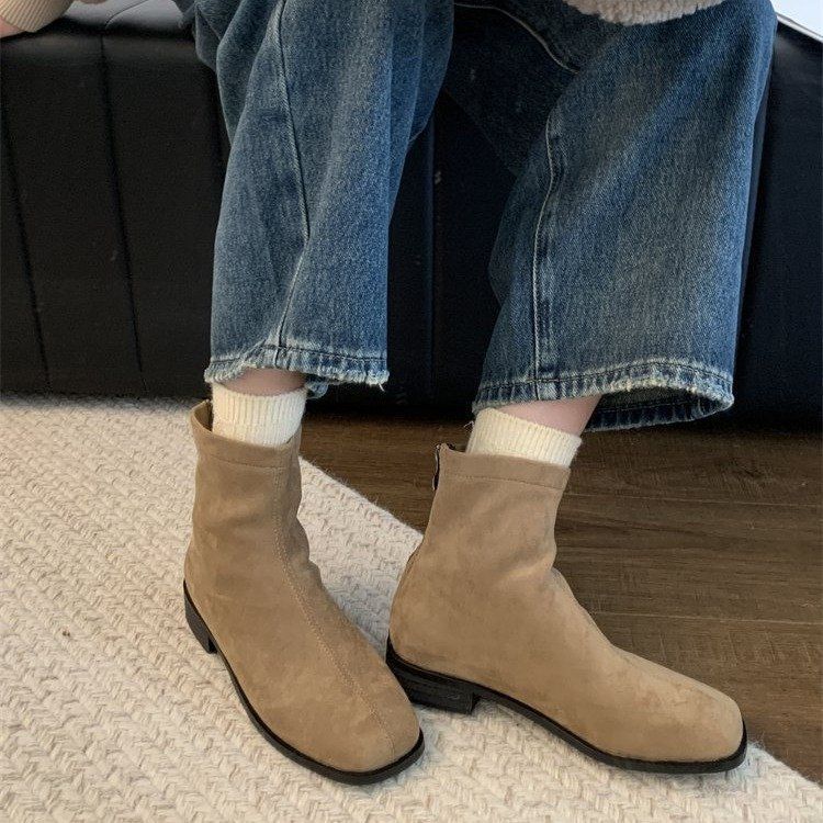 Women's Retro Suede Chunky Boots - Winter Stretch Ankle Boots With Back Zipper | Plush Lined | Slip-Resistant Thick Sole | Fashion Chelsea Boots_vogvips.com