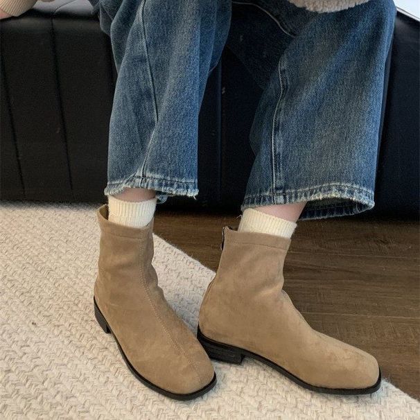 Women's Retro Suede Chunky Boots - Winter Stretch Ankle Boots With Back Zipper | Plush Lined | Slip-Resistant Thick Sole | Fashion Chelsea Boots_vogvips.com