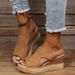Summer Fish Mouth Large Size Wedge Heel Open Toe Buckle Strap Roman Style High Heel Sandals_vogvips.com
