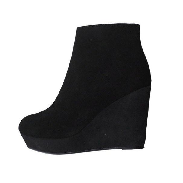 Platform Suede Wedge Heel Fashion Boots, Autumn New Style, Side Zipper, Plus Size,Short Boots_vogvips.com