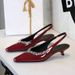 Cone Heel Patent Leather Rhinestone Shallow Mouth Single Shoes Women's Rear Strap One Pedal Comfortable Pointed Women's Shoes_vogvips.com