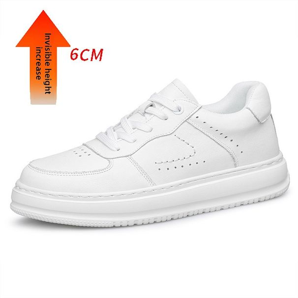Men's Height-increasing Casual Leather Shoes Lace-up Thick-soled Lightweight Sports Casual Shoes Little White Shoes Men's Shoes_vogvips.com