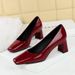 SEVEN BIG TREES Women's Chunky Heel Square Toe Pumps - Shiny Patent Leather Slip-On Shoes For Work & Party (Black, Nude, Anchor Red)_vogvips.com