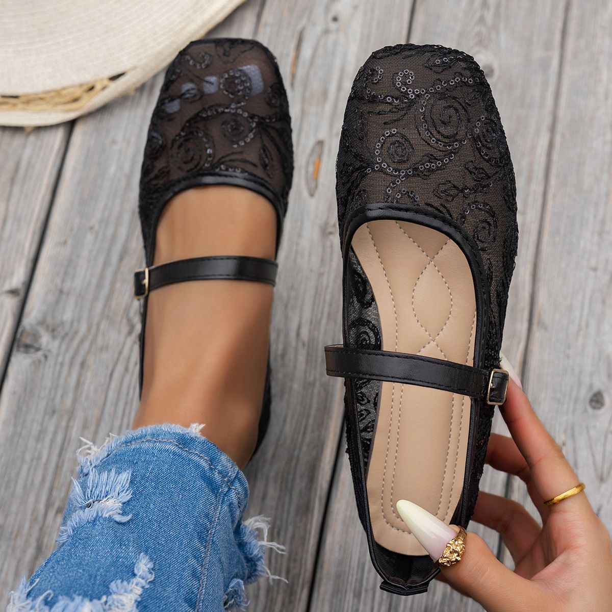 Summer New European And American Foreign Trade Large Size Square Head Single Shoes Women's Flat Beanie Shoes Casual Mother Shoes_vogvips.com