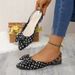 Women's Pointed Toe Bow Tie Houndstooth Flat Sandals Summer New Style European American Open Back Sandals_vogvips.com