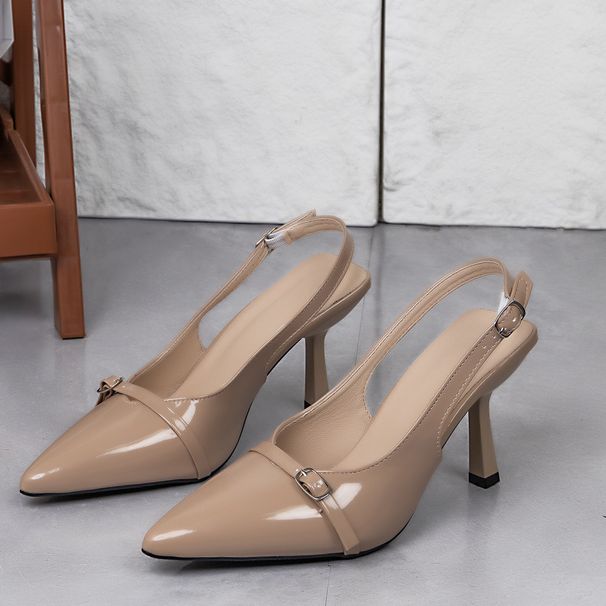 Women's High Heels Patent Leather Stiletto Open Back Buckle Design Closed Toe Sexy Style Autumn New Fashion_vogvips.com