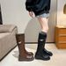 Women's Brown Knee High Riding Boots With Buckle Detail, Chunky Heel & Side Zipper – Stylish & Comfortable Mid-Calf Boots For All Seasons_vogvips.com