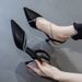 Rhinestone Women S Single New Pointed Toe Sandals Mid Heel Four Season One Word Strap Lady High Heeled Shoes Trend_vogvips.com
