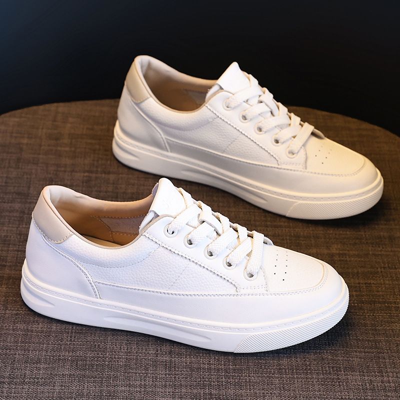 Genuine Leather White Sneaker For Women 2025 New Trendy Lace-up Fahion Veratile Style Caual Sport Board_vogvips.com