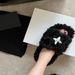 2026 X New SMFK Plush Cross Flower Furry Slippers Women Black Thick Sole Comfortable Flat Slides For Outdoor Wear_vogvips.com